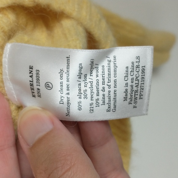 Everlane Alpaca Cropped Crewneck Sweater Womens XL Yellow Knit Semi Sheer Wool - Picture 7 of 8